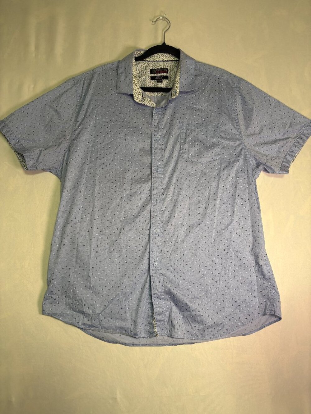 Ike Behar Men's XL Light Blue Geometric Print Stretch Short Sleeve Shirt